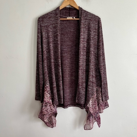 LOGO by Lori Goldstein Drape Front Space Dye Knit Cardigan - Picture 1 of 5